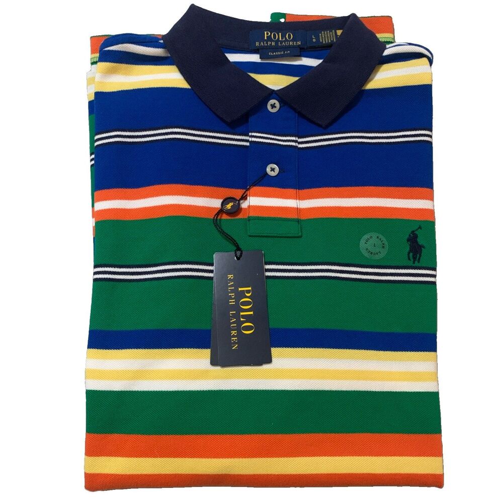 Polo Ralph Lauren NWT Men's Multicolor Striped Polo Shirt Logo Size Large